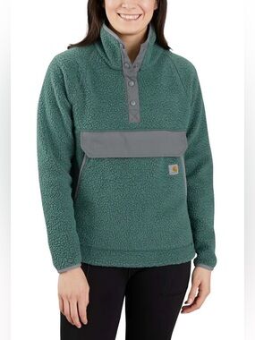 Carhartt Green Relaxed Fit Fleece Pullover with Gray Trim, Sz S (P2P 20.5”)